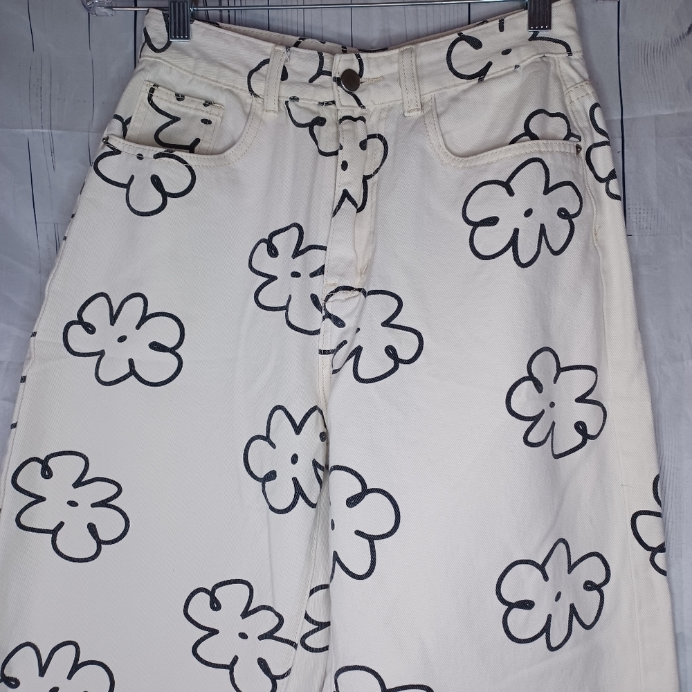 Floral Print Off White Boho Jeans - Picture 3 of 13